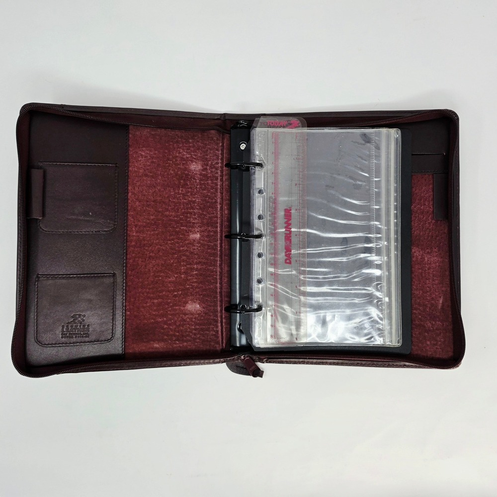 Day-Runner Leather Zippered Planner Binder Burgundy 3-Ring Organizer Maroon